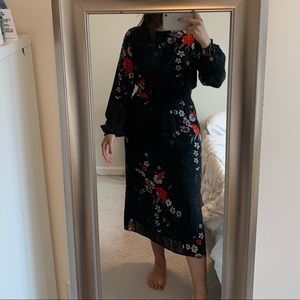 Floral printed black midi dress from H&M